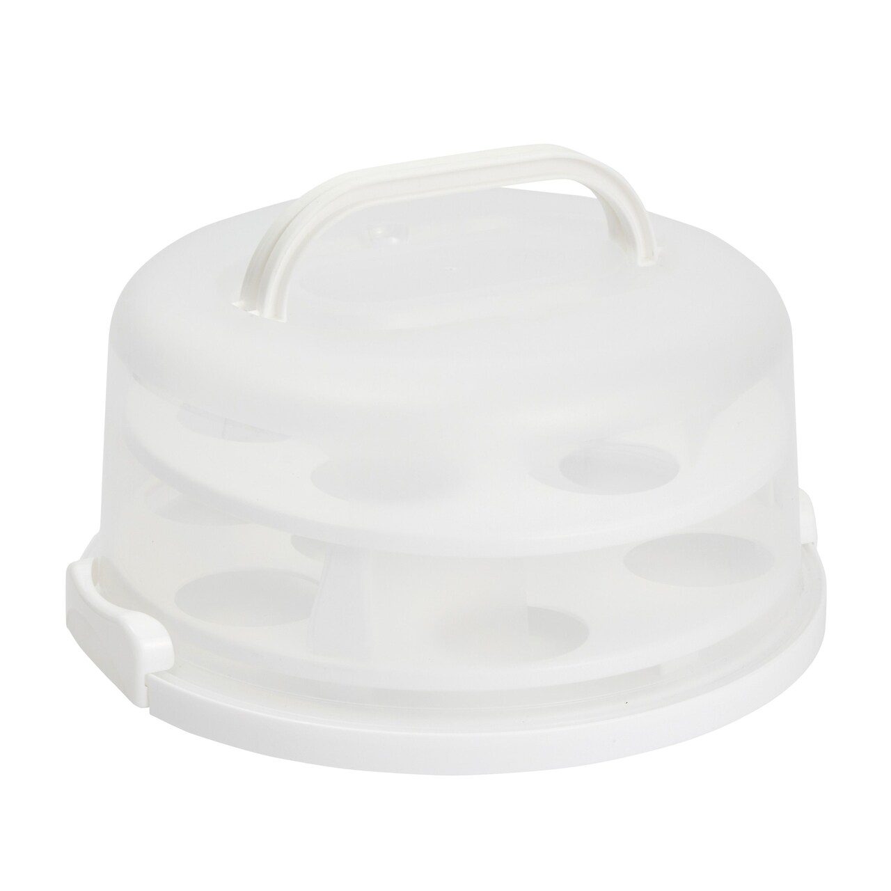 2-In-1 Round Cake Carrier with Lid and Handle for 10-Inch Cakes, 2 Pies, 14 Cupcakes (12 x 5.9 In)